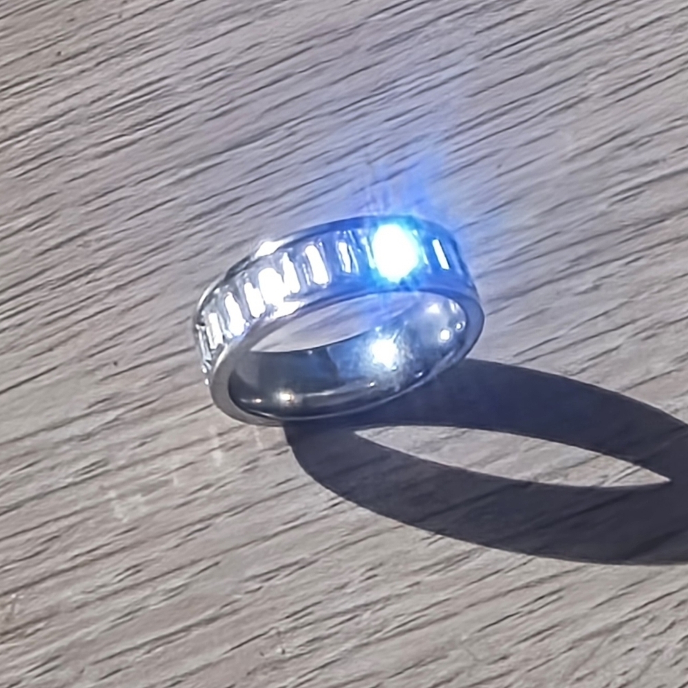 New Women's Stainless Steel With Cz Ring Size 7
